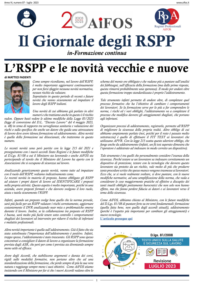 Il Giornale degli RSPP - Luglio 2023